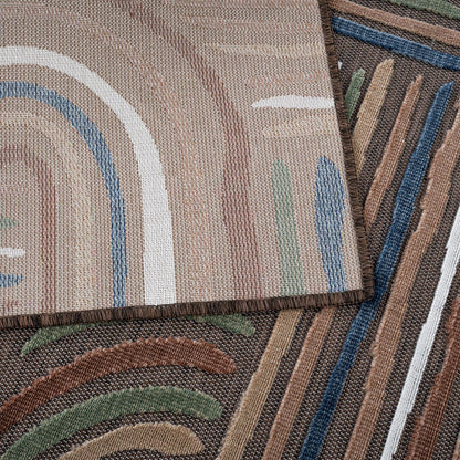 CAMILSON Indoor Outdoor Rug, Brown 8x10 Geometric Arch Striped Area Rugs for Patio and Home Areas, Easy-Cleaning Non-Shedding Living Room, Garden and Deck Washable Outside Carpet (8 x 10)