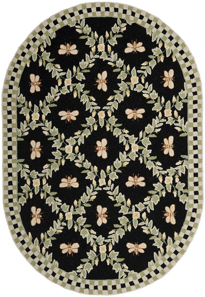 SAFAVIEH Chelsea Collection Area Rug - 3' x 5' Oval, Black, Hand-Hooked French Country Wool, Floral Design, Ideal for Living Room, Bedroom, Dining Room (HK55B-3OV)