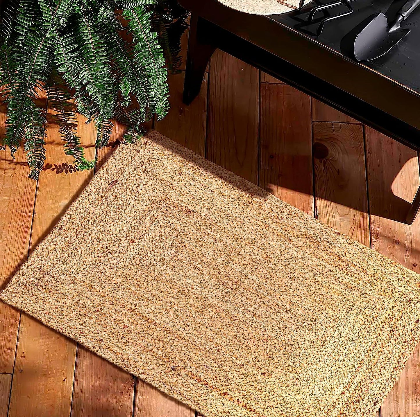 KEMA Handwoven Rectangular Jute Braided Rug 2'x3 ft' – Natural Reversible Farmhouse Boho Rug for Entryway, Kitchen, Living Room & Indoor Outdoor Use
