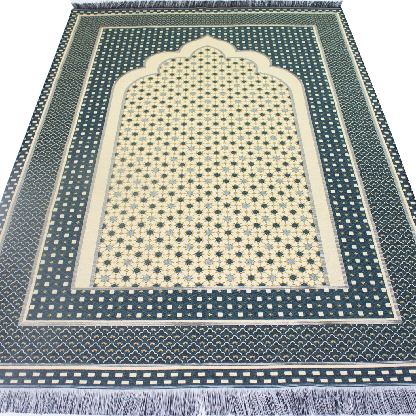 Modefa Turkish Islamic Prayer Mat Janamaz Sajjadah | Thin Woven Cotton Praying Rug Ramadan Eid Gift | Traditional Muslim Sejada for Men Women - Hira Diamond (Dark Green)