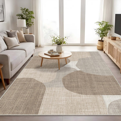 Castage 5x7 Area Rugs Modern Washable Rug for Living Room Bedroom,Large Boho Abstract Geometric Non Slip Carpet for Office Dining Room Farmhouse,Beige