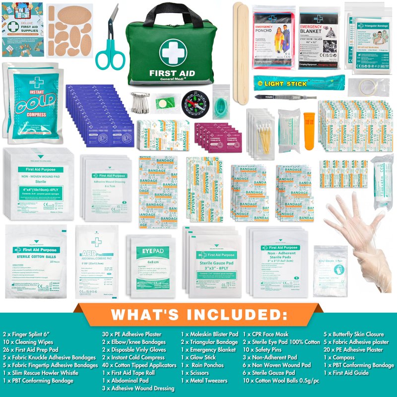 General Medi 210 Piece First Aid Kit- Emergency Kit - Reflective Design - Includes Ice(Cold) Pack, Moleskin Pad and Emergency Blanket for Travel, Home, Office, Car, Workplace & Outdoor