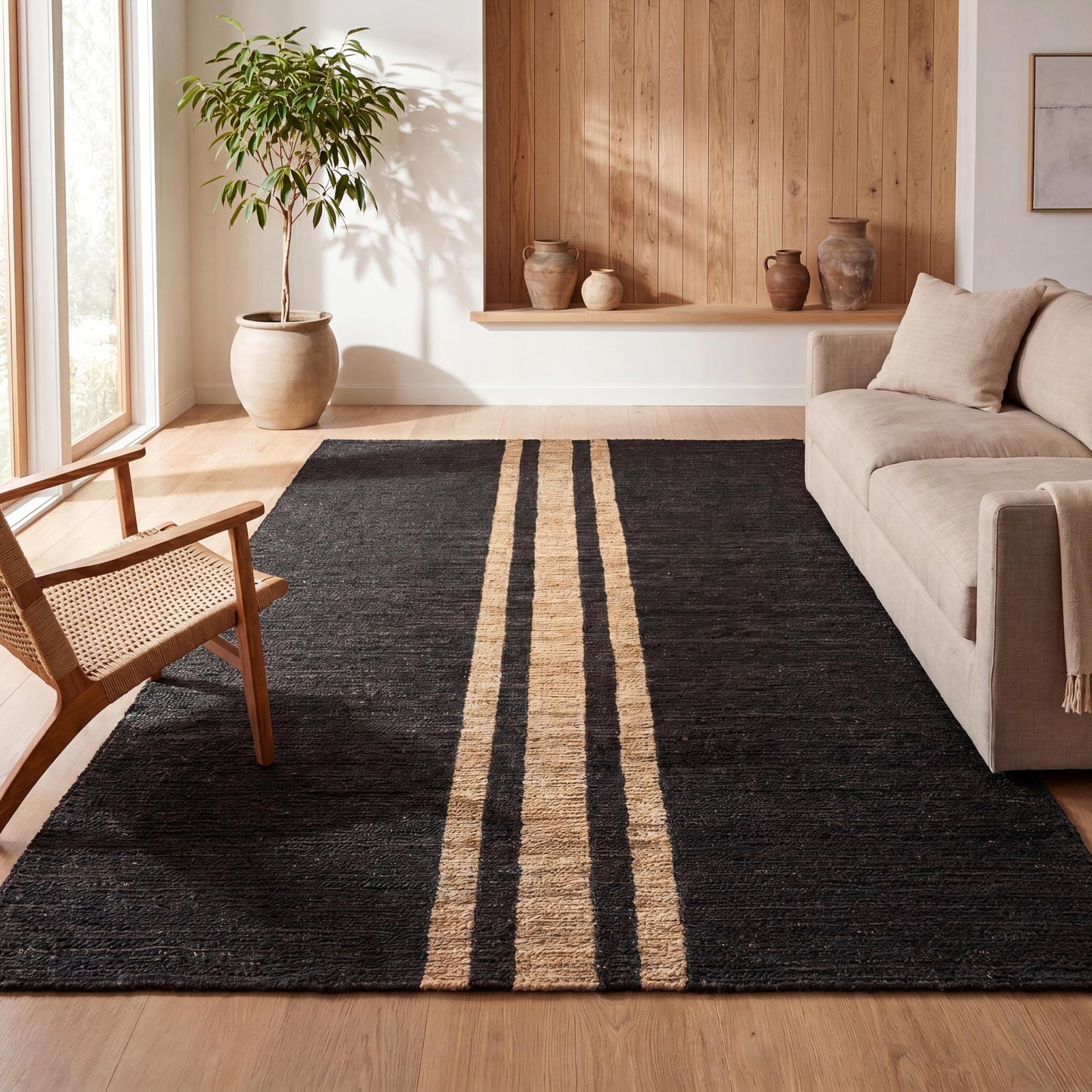 JONATHAN Y Olivier Wide Ticking Stripe Jute Black/Natural Indoor Area Rug, 4x6, Rustic, Farmhouse, Easy-Cleaning for Living Room, Bedroom, Kitchen, Non-Shedding (NRF200B-4)