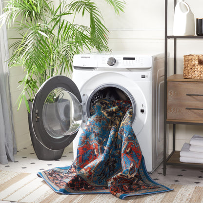 SAFAVIEH Washable Rug Journey Collection - 4'4" x 6', Blue & Red, Slip Resistant & Easy Cleaning, Ideal for Living Room, Bedroom, Kids Playroom Nursery, Office, Dining Space (JNY107M)
