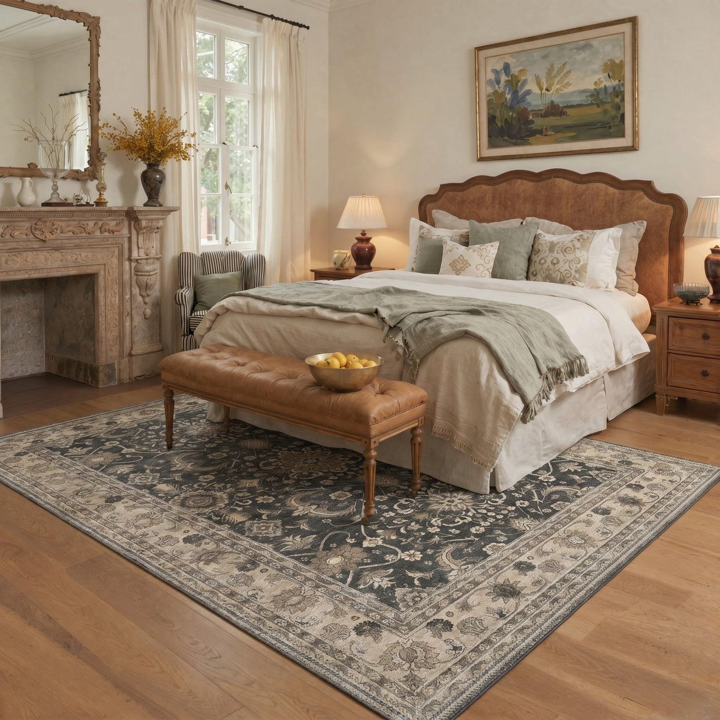 Bavni Area Rugs for Living Room, 5x7 Area Rugs Non-Slip Washable，Ultra-Thin Oriental Floral Rug for Bedroom Dinning Room Office, Dusty Taupe