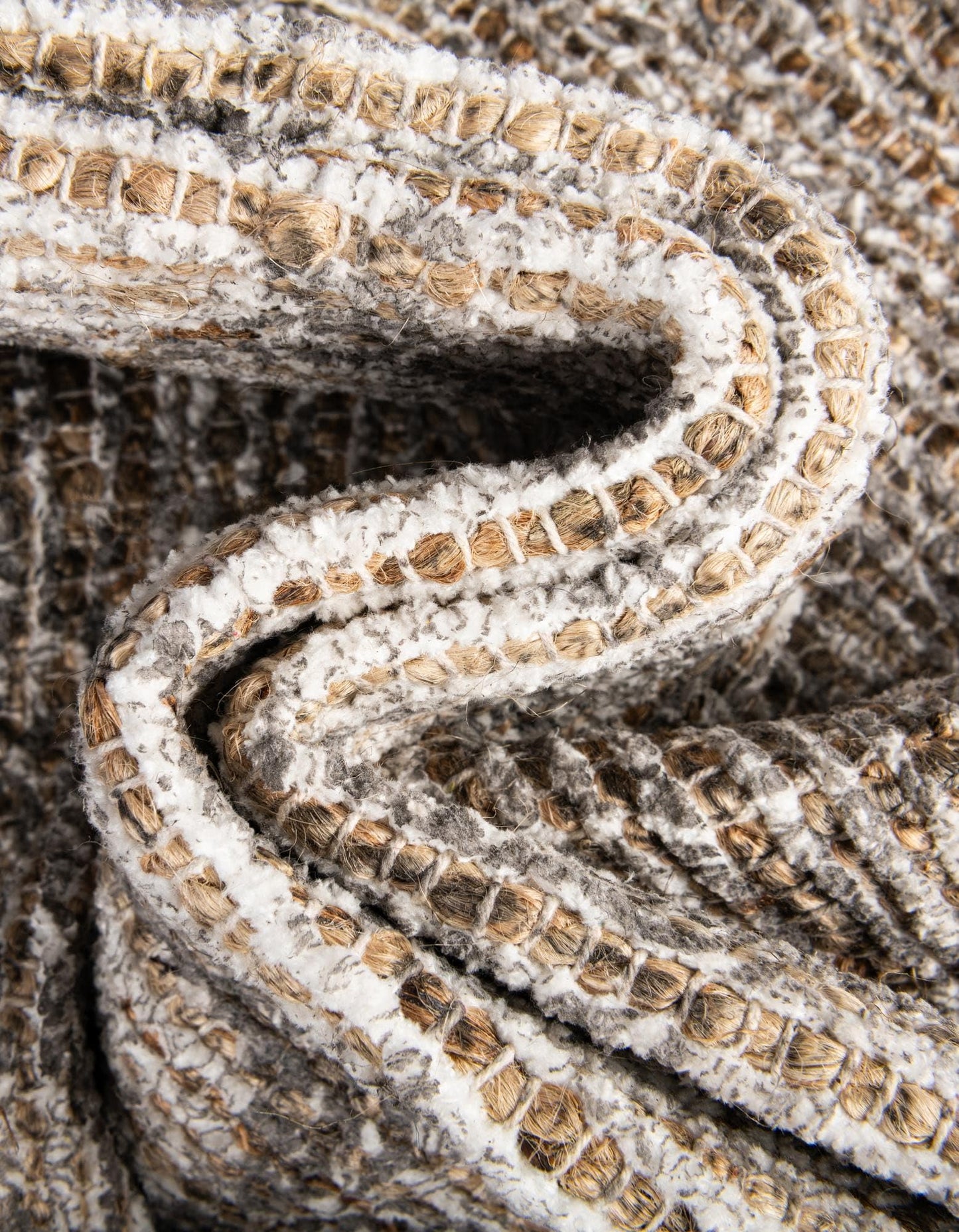 Rugs.com Chenille Jute Collection Rug – 8 Ft Square Charcoal and Ivory Medium-Pile Rug Perfect for Living Rooms, Kitchens, Entryways