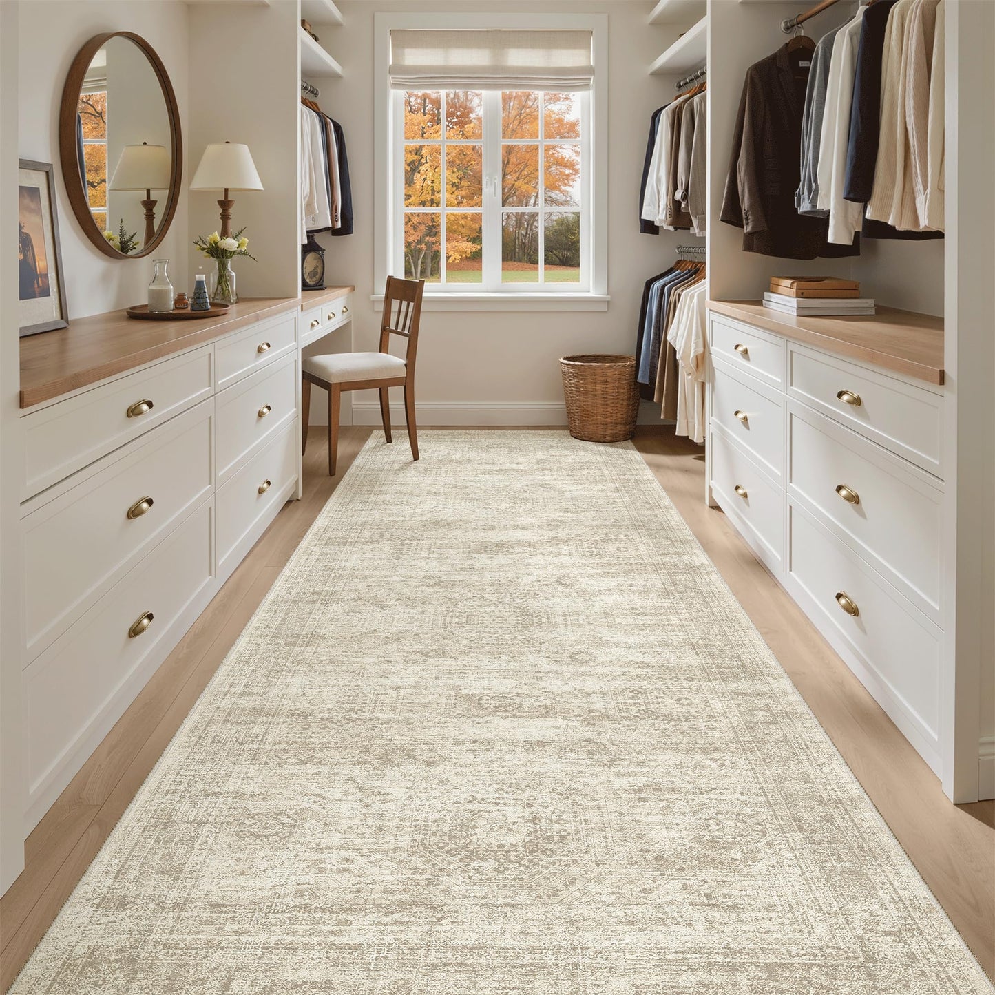 Soalmost 4x12 Wide Hallway Runners: Washable 12ft Runner Rug for Entryway Living Room Soft Vintage Non Slip Carpet Runner for Kitchen Dining Room Nursery Bedroom (Beige, 4x12ft)