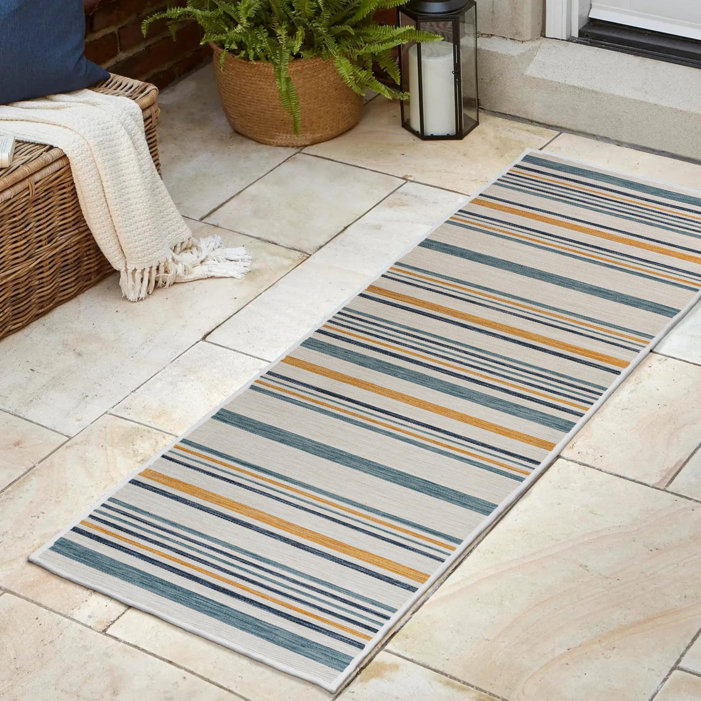 JONATHAN Y Ticking Stripe Reversible Washable Indoor Outdoor Runner Rug 2X8 Cream/Navy, Janus Classic Coastal for Backyard, Patio, Porch, Easy-Cleaning, Pet-Friendly, Non-Shedding (SVH104A-28)