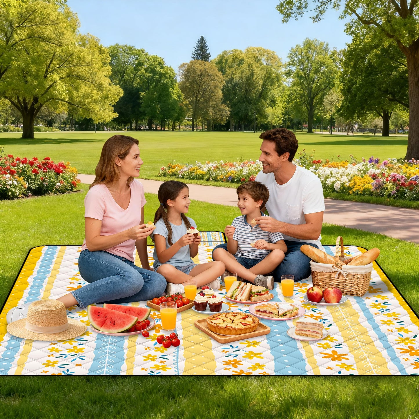 Extra Large Picnic Blanket Waterproof,80"x 80"Foldable Machine Washable Beach Blanket,Outdoor Blanket for 6-8 Adults,Suitable for Indoor Crawling,Park Beach,Camping,Hiking,Family Travel(Floral Print)