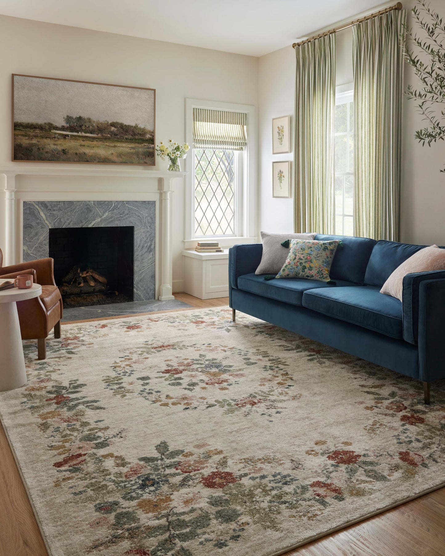 Loloi Rifle Paper Co. Laurel Collection LAU-01 Cream 6'-6" x 9'-2" Area Rug