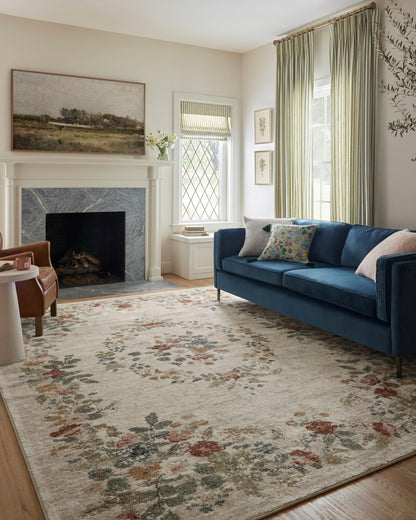 Loloi Rifle Paper Co. Laurel Collection LAU-01 Cream 6'-6" x 9'-2" Area Rug