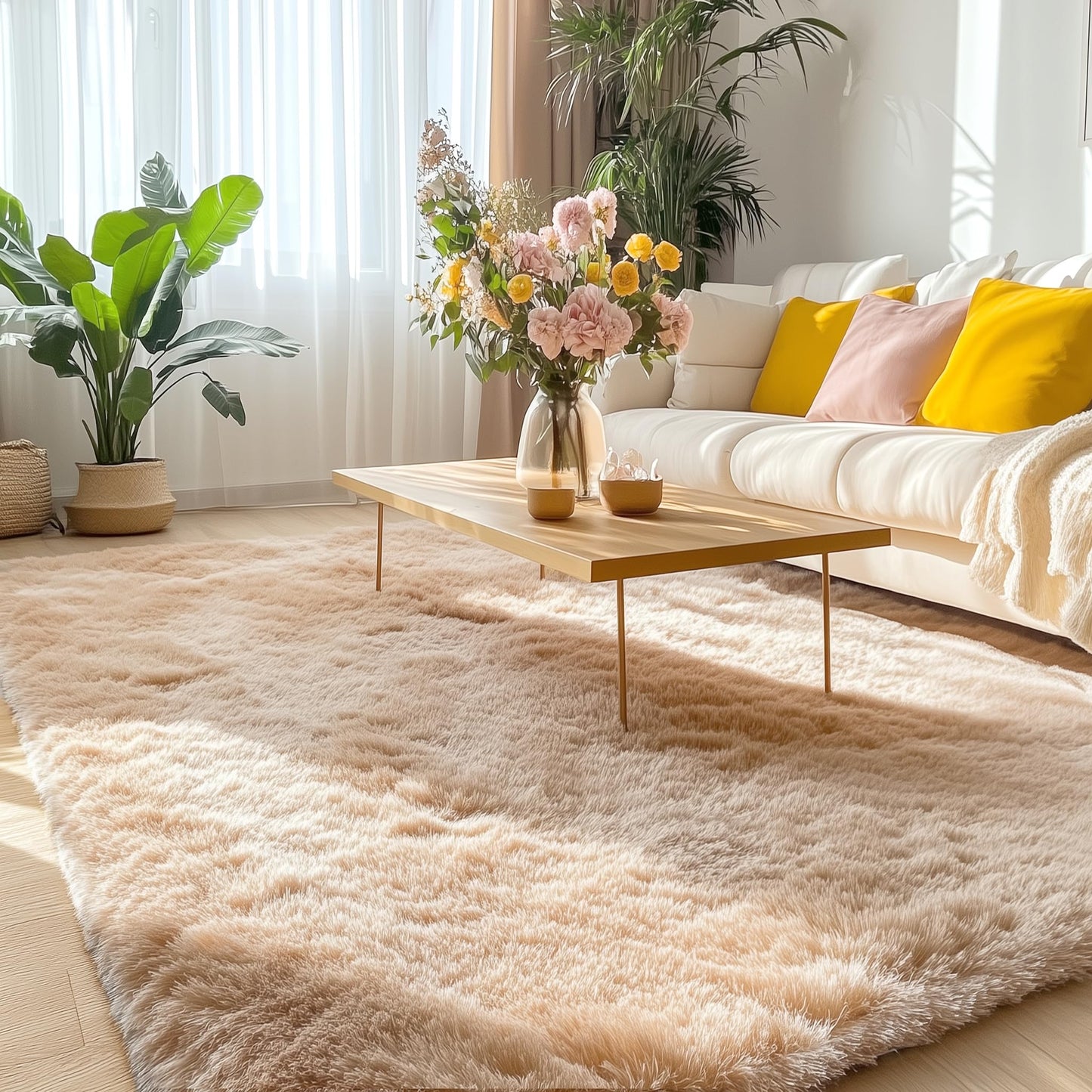 OLANLY 5x7 Machine Washable Large Area Rugs for Living Room, Bedroom, Soft Fluffy Shaggy Bedside Rug, Indoor Floor Carpet for Kids Girls and Boys, Dorms, Nursery, Home Decor Aesthetic, Beige