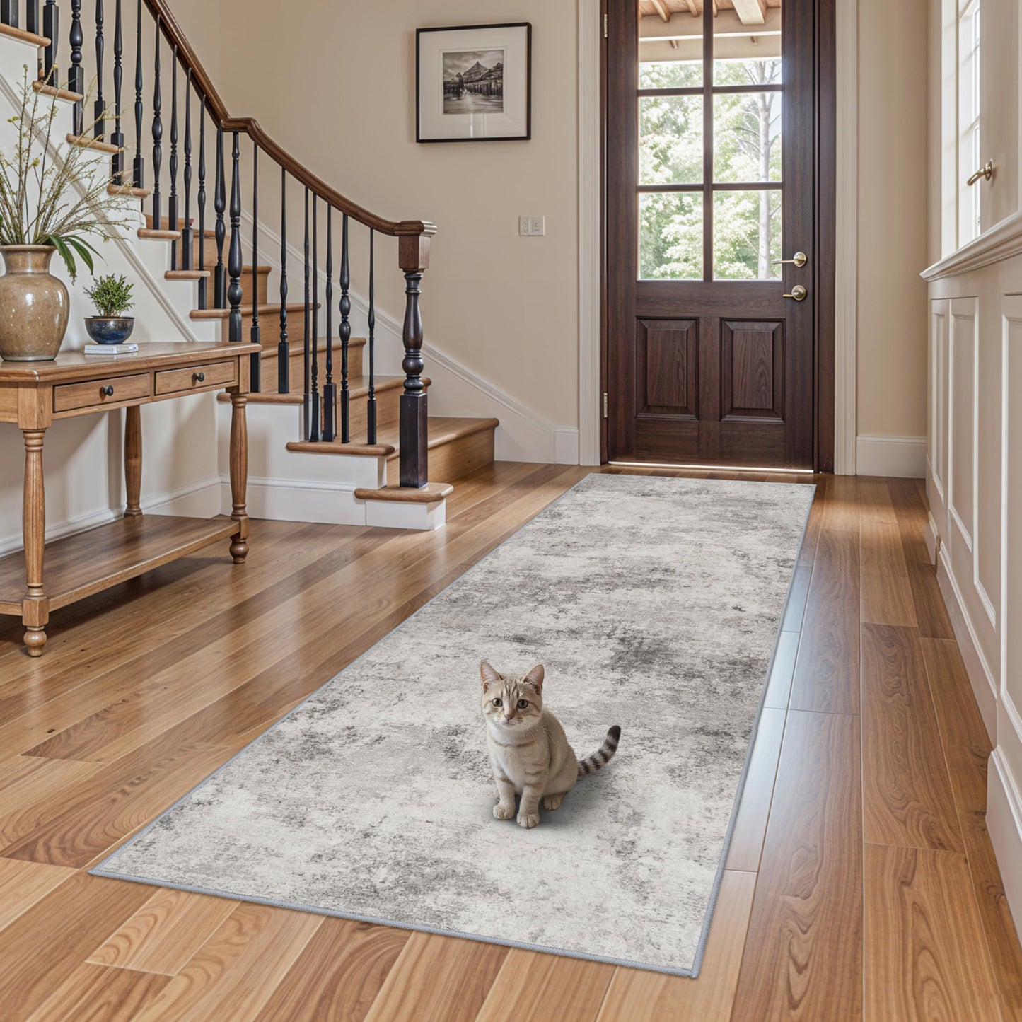 BYYVOO Grey Abstract 3x8 Washable Hallway Runner Rug