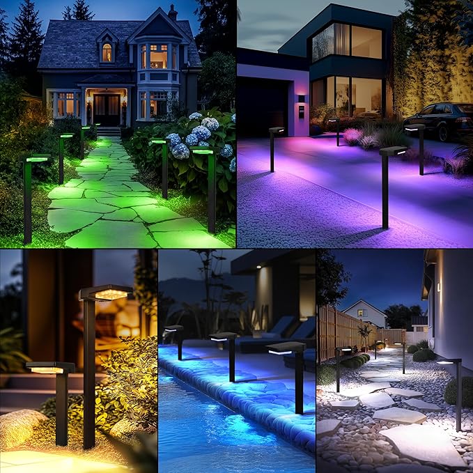 Solar Lights Outdoor, 6Pack Smart Pathway Lights with Color Changing &Sync, 9Modes (Warm/Cool White,RGB) for Driveway,Walkway,Garden,Yard,Fence,Patio,Lawn,Step Waterproof