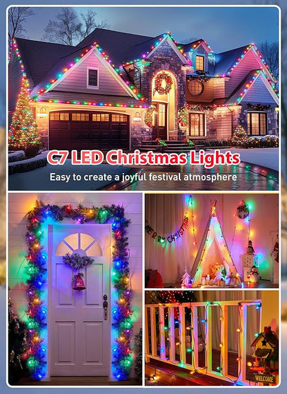 Multicolor C7 LED Christmas String Lights, 100FT C7 Vintage Christmas Lights with 104 Bulbs(4 Spare), Commercial Connectable Christmas Tree Lights for Xmas Holiday Roofline Garden Wedding Decor