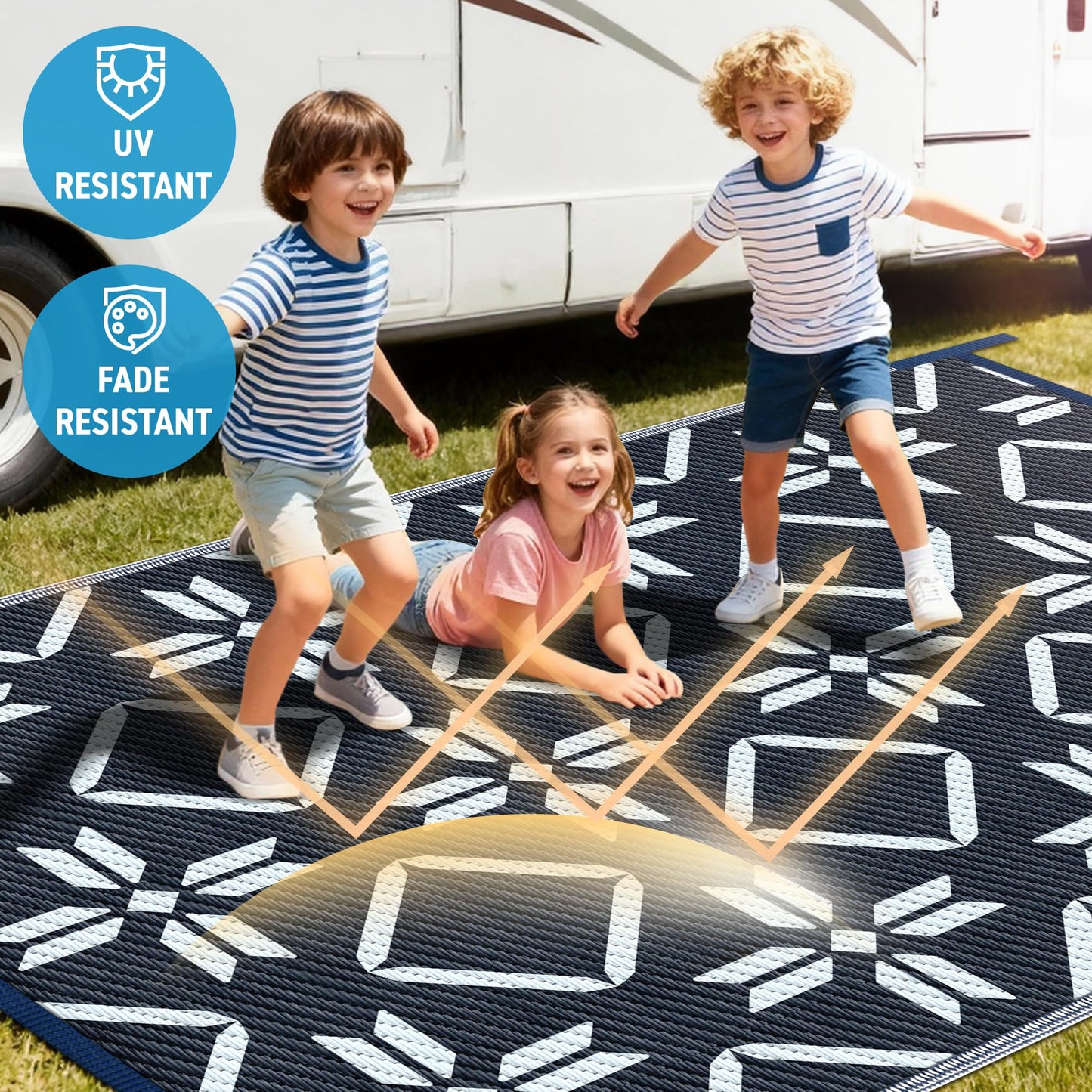 Kohree Outdoor Rug Waterproof 9x12, Reversible RV Outdoor Plastic Straw Rug Patio Mat, Non-Slip Easy Cleaning RV Carpet for Patio Camping Deck Picnic, Backyard, Includes Carry Bag (Blue)