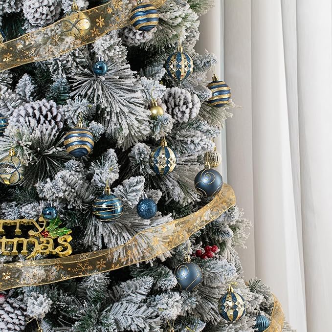 100Pcs Christmas Balls Ornaments Set, Shatterproof Christmas Decorations with Hand-held Gift Package for Xmas Tree/Holiday/Wedding/Holiday/Party Decor (Blue & Gold)