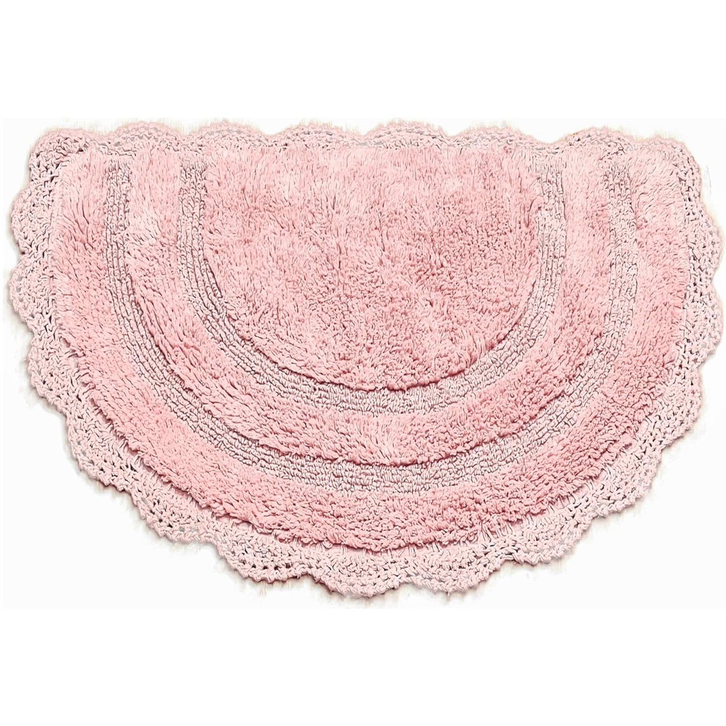 Chardin home Pink Crochet Bathrug,100% Cotton Semicircle bathmat with artisanally Handcrafted Crochet Border, 20x32 Inch D Shape, Perfect for Half Baths, Powder Rooms, bathrooms