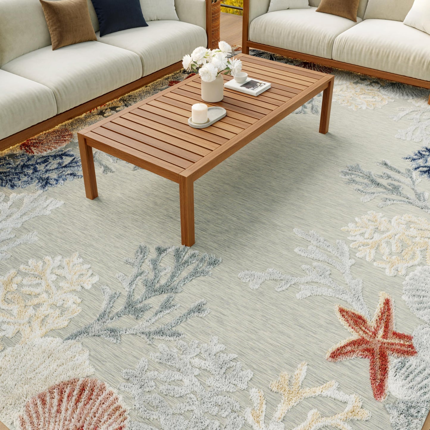 Nourison Home Suncoast Grey Multicolor 7'10" x 9'10" Area Rug - Easy Clean, Non Shedding, Bed Room, Living Room, Dining Room, Kitchen (8' x 10')
