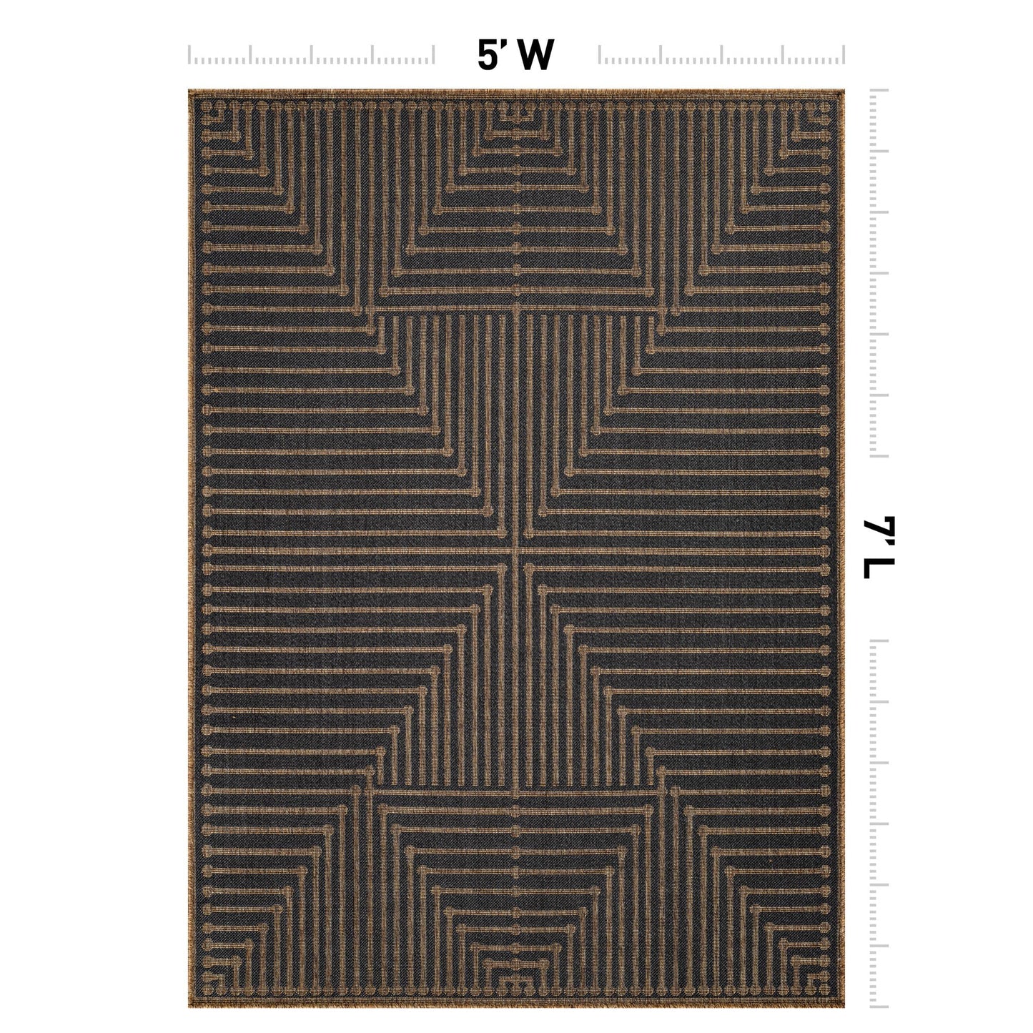 Rugshop Geometric Lines Indoor Outdoor Flat Woven Area Rug,Natural Jute-Style,Easy-Care Patio Rug for Backyard Porch Deck Balcony, 5' x 7' Dark Gray/Natural