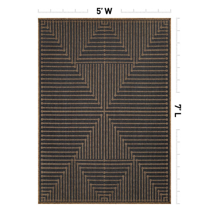 Rugshop Geometric Lines Indoor Outdoor Flat Woven Area Rug,Natural Jute-Style,Easy-Care Patio Rug for Backyard Porch Deck Balcony, 5' x 7' Dark Gray/Natural