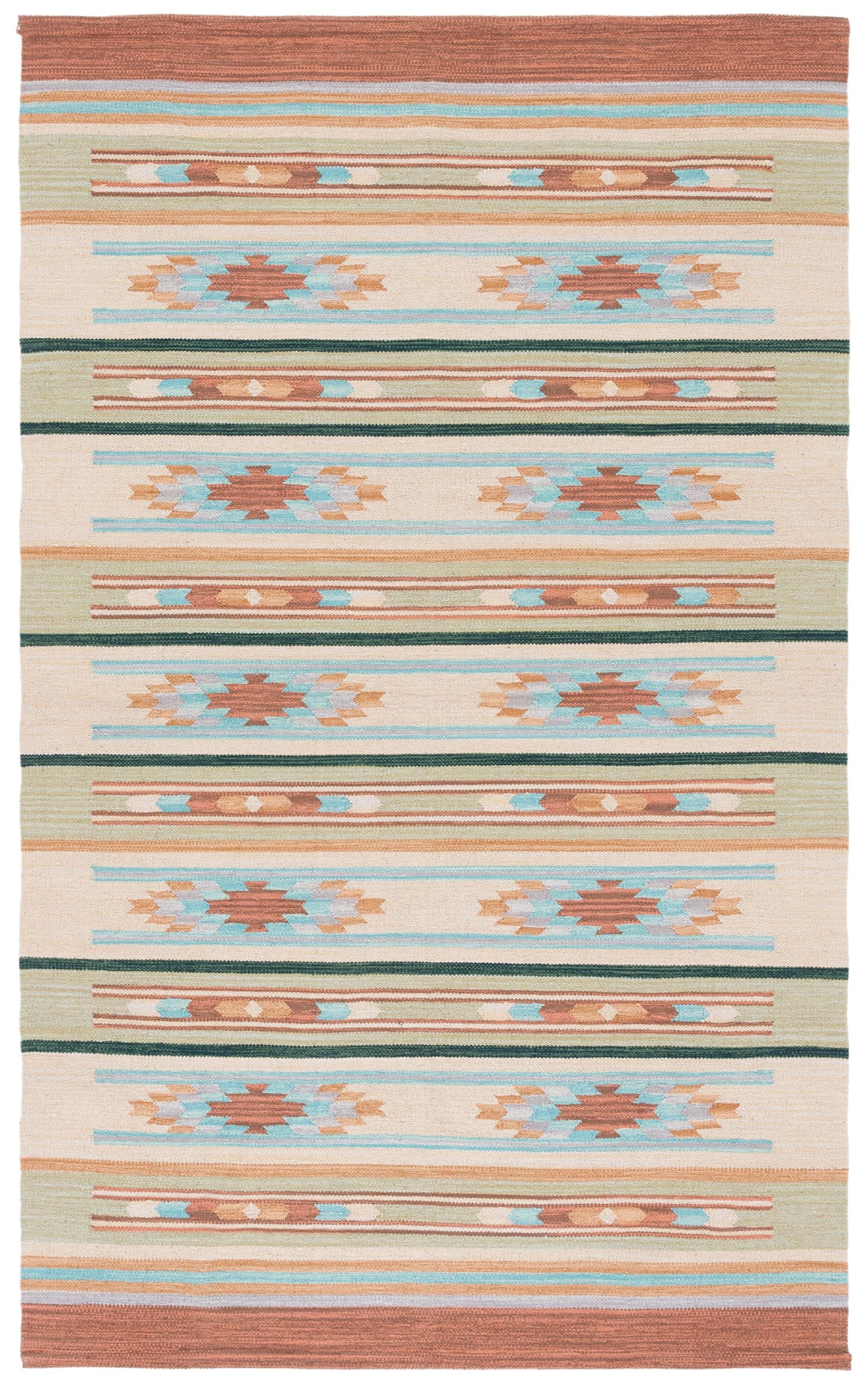 SAFAVIEH Cotton Kilim Collection Area Rug - 5' x 8', Brown & Ivory, Handmade Southwestern Boho Tribal Cotton, Ideal for High Traffic Areas in Living Room, Bedroom (KLC301T)