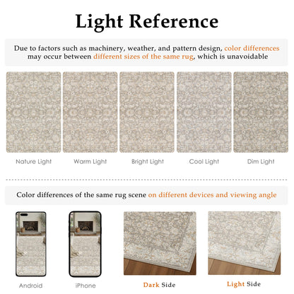 WondRg 8x10 Washable Area Rug for Living Room Bedroom Taupe Low Pile Non Slip Rug Neutral Distressed Carpet Dining Room Classroom Playroom Home Decor