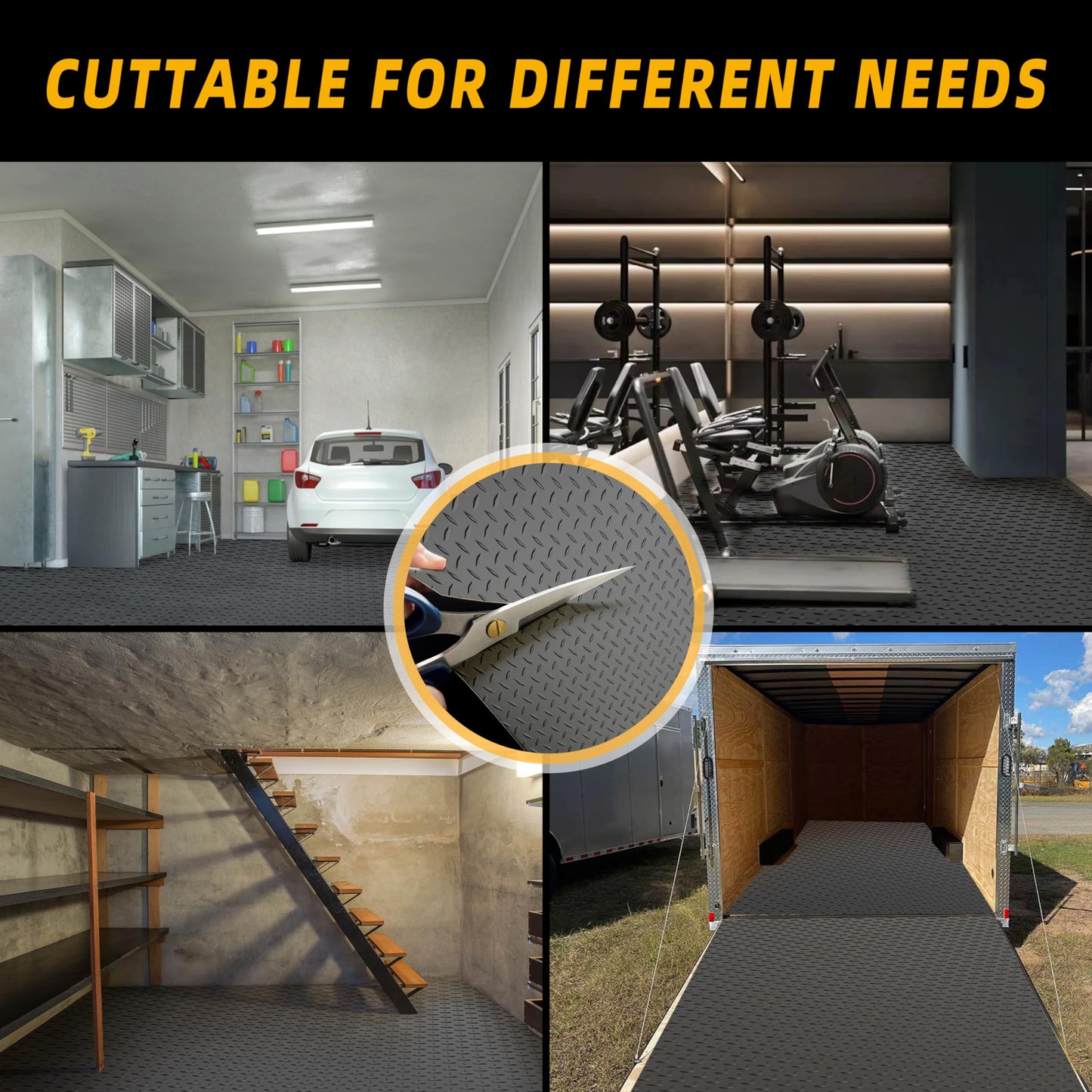 LulnCush 8.2 x 23 FT Garage Floor Mat, 2.8mm Thickened Diamond Plate PVC Garage Flooring Roll for Under Car, Heavy Duty Garage Floor Protector 188.6 SQFT for Garage, Basement, Golf Cart. Black