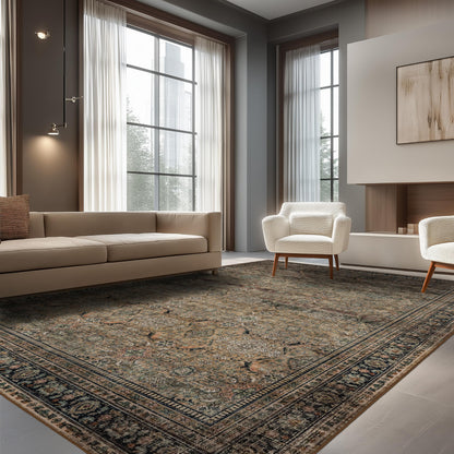 Ruaruarug Washable Area Rug 8x10 for Living Room, Bedroom, Ultra Soft Non Slip Stain & Fade Resistant, Pet & Kids Friendly, Suitable for High Traffic Areas Easy to Clean, Vintage Brown