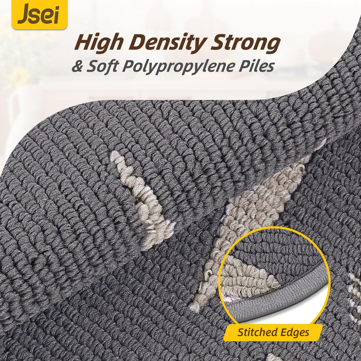 JSEI Scalloped Kitchen Rugs with 3D Leaf Pattern, 2 Pcs Kitchen Mats for Floor, Non-Slip Washable Kitchen Runner, Absorbent Rugs for Kitchen, Laundry & Sink, 17"x30"+17"x48", Grey