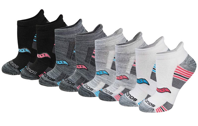 Saucony Women's RunDry Performance 8, 16 Pairs Heel Tab Athletic Socks, S-L, Grey Fashion (8 Pairs), Small