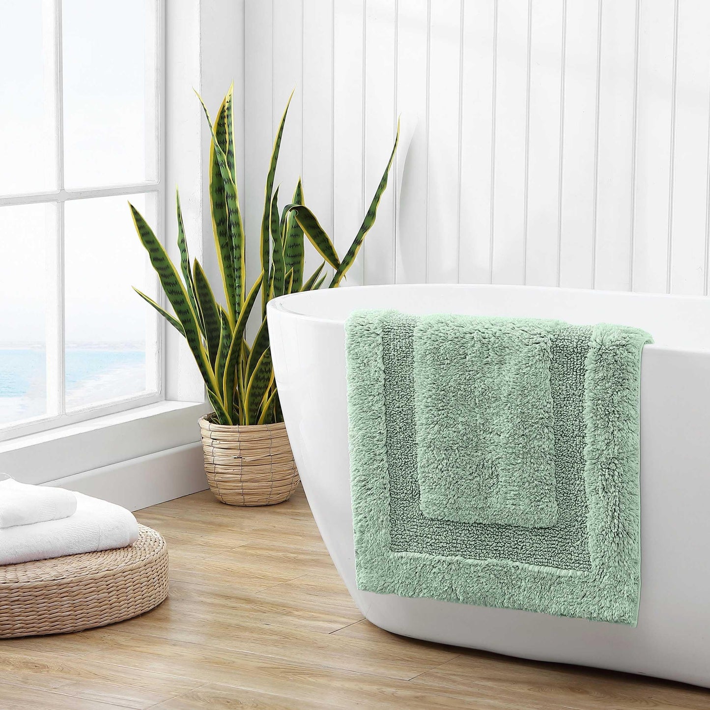 Tommy Bahama - Rug, Super Soft Yarn-Dyed Cotton Bath Rug, Highly Absorbent & Machine Washable Bath Mat (Long Branch Green, 21" x 34")