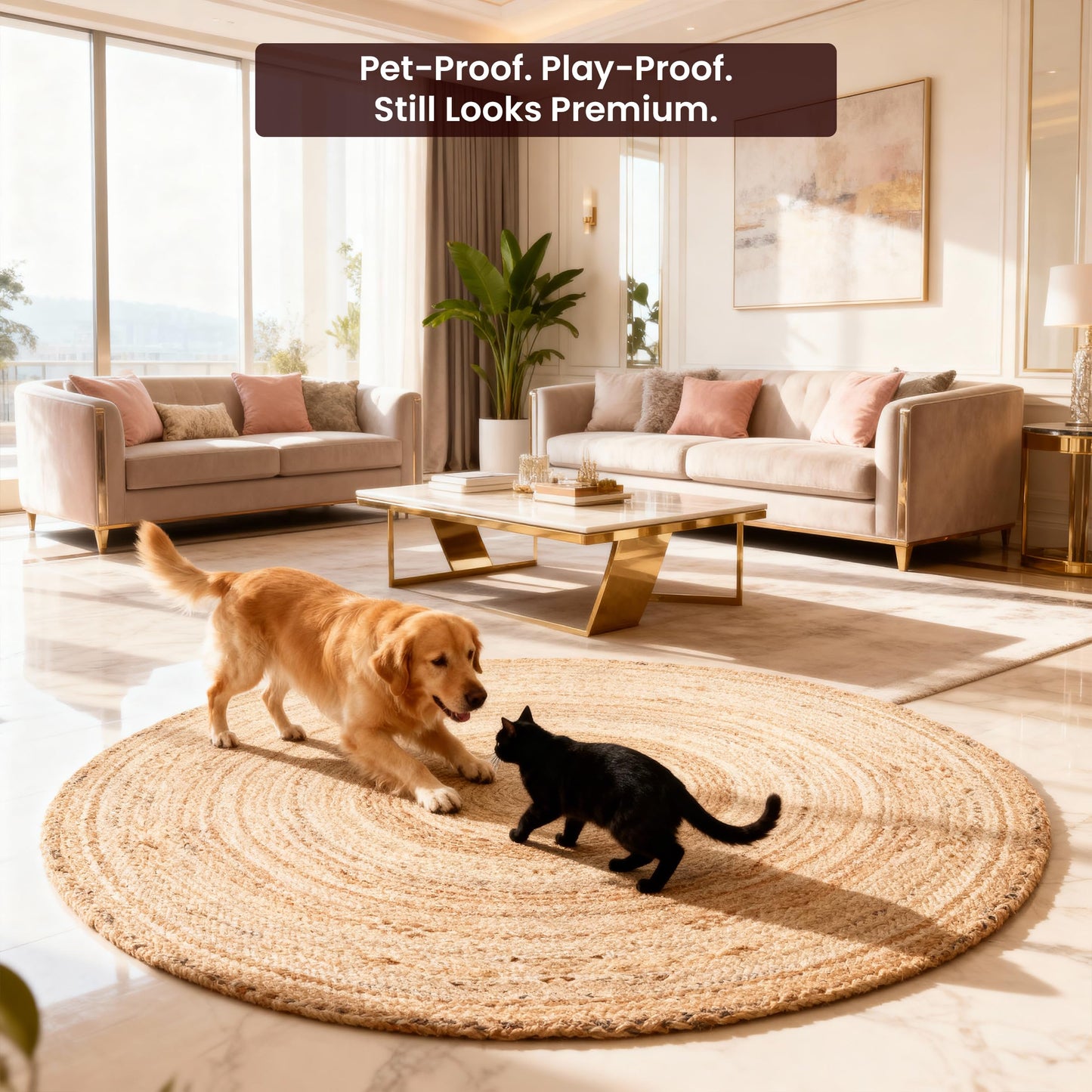 Craft Trade 5 Ft Braided Round Jute Rug – Natural Fiber Handwoven Carpet for Living Room, Bedroom & Entryway – Eco-Friendly, Durable, Rustic Boho Floor Decor (Beige/Natural)