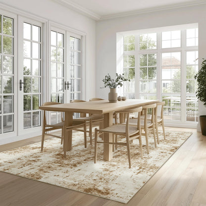 FMFUNCTEX 5x7 Washable Area Rug Brown Beige Abstract Modern Neutral Non Slip Low Pile Indoor Carpet Soft Thin Throw Rug for Entryway Entrance Living Room Bedroom Dining Office Nursery Kitchen Laundry