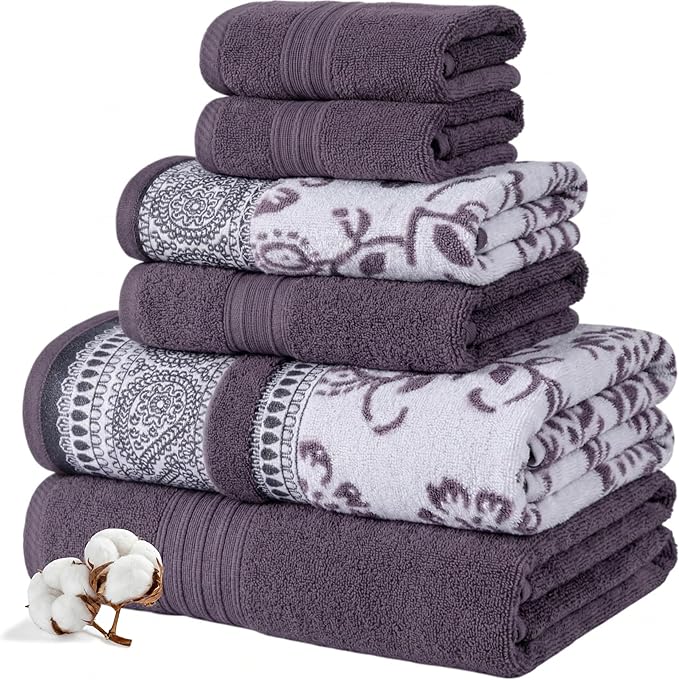 Modern Threads Ophelia 6-Piece 100% Cotton Towel Set – Reversible Yarn Dyed
