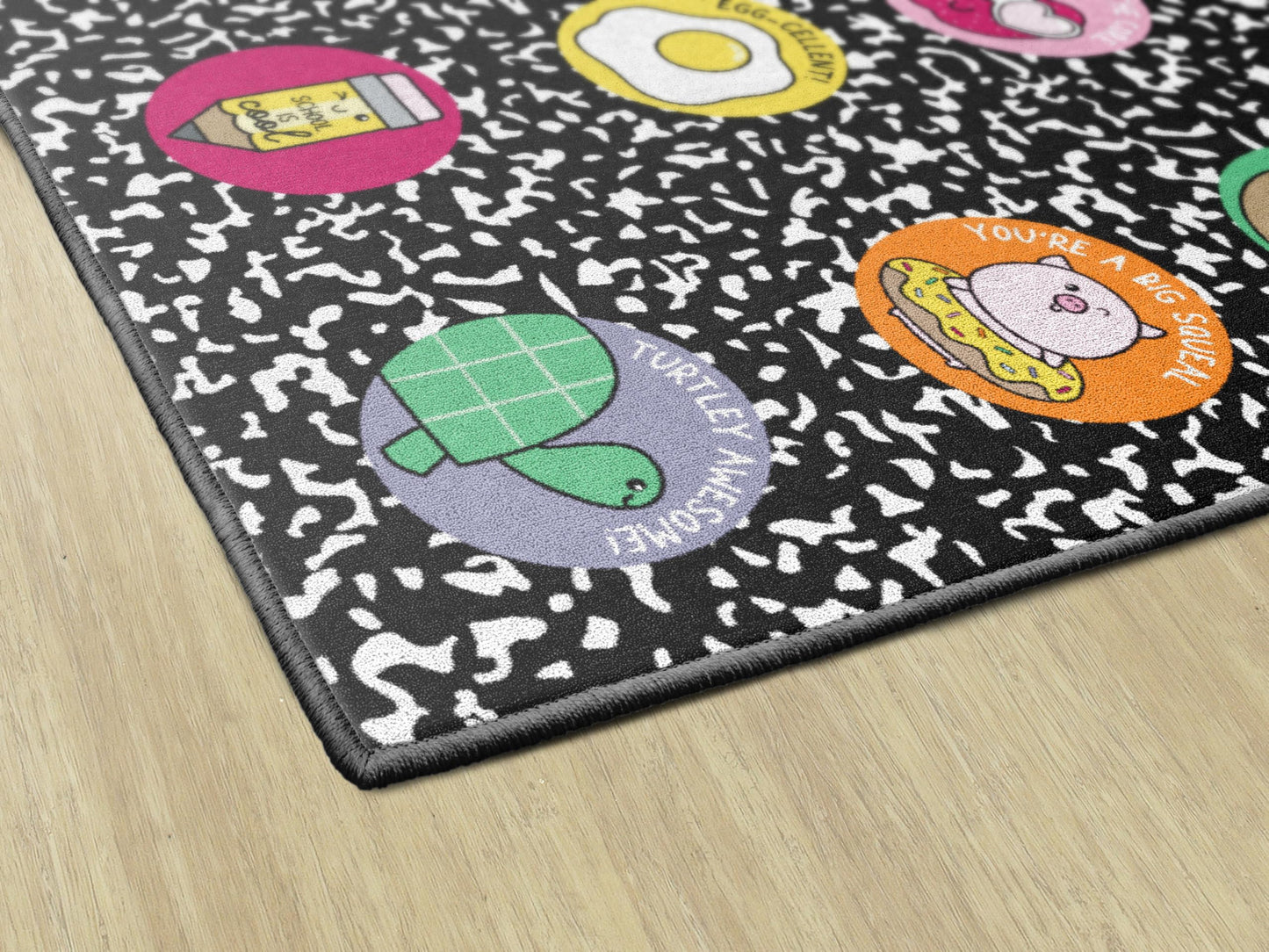 Flagship Carpets School Days Sticker Sit Spots Educational Area Rug for Kids Room, Children's Classroom Rug for Teaching and Playroom, 5' X 7'6"
