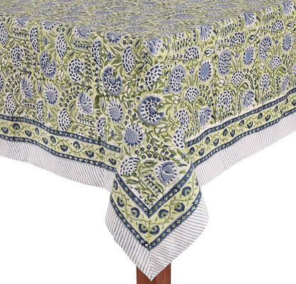 ATOSII Amara 100% Cotton Rectangle Fall Tablecloth, Handblock Floral Linen Table Cloth for Kitchen Dining Table I Parties Weddings Christmas I Fall Home Decor 60 X 108 Inches I 8 Seater