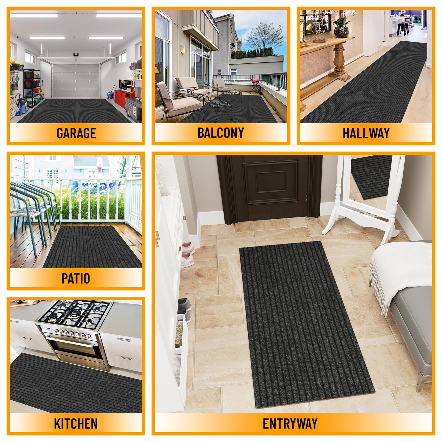 Ottomanson 2'7" x 5' Mud Mat Area Rug Scraper Carpet - Non-Slip, Dirt Trapping for Indoor & Outdoor Use - Ideal for Entryway, Garage, Kitchen, Patio & High-Traffic Areas, Black