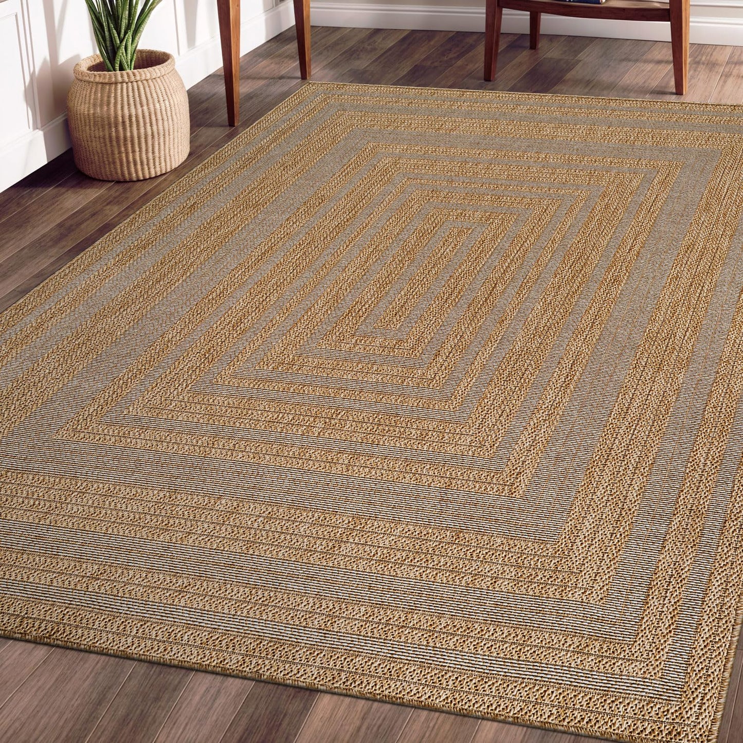Beverly Rug Easy Jute Framed Border Rug 10x14 Washable Large Indoor Outdoor Area Rugs for Living Dining Room Patio Office Stain Resistant Non Shedding Casual Indoor Outside Carpet 10 x 14 Natural