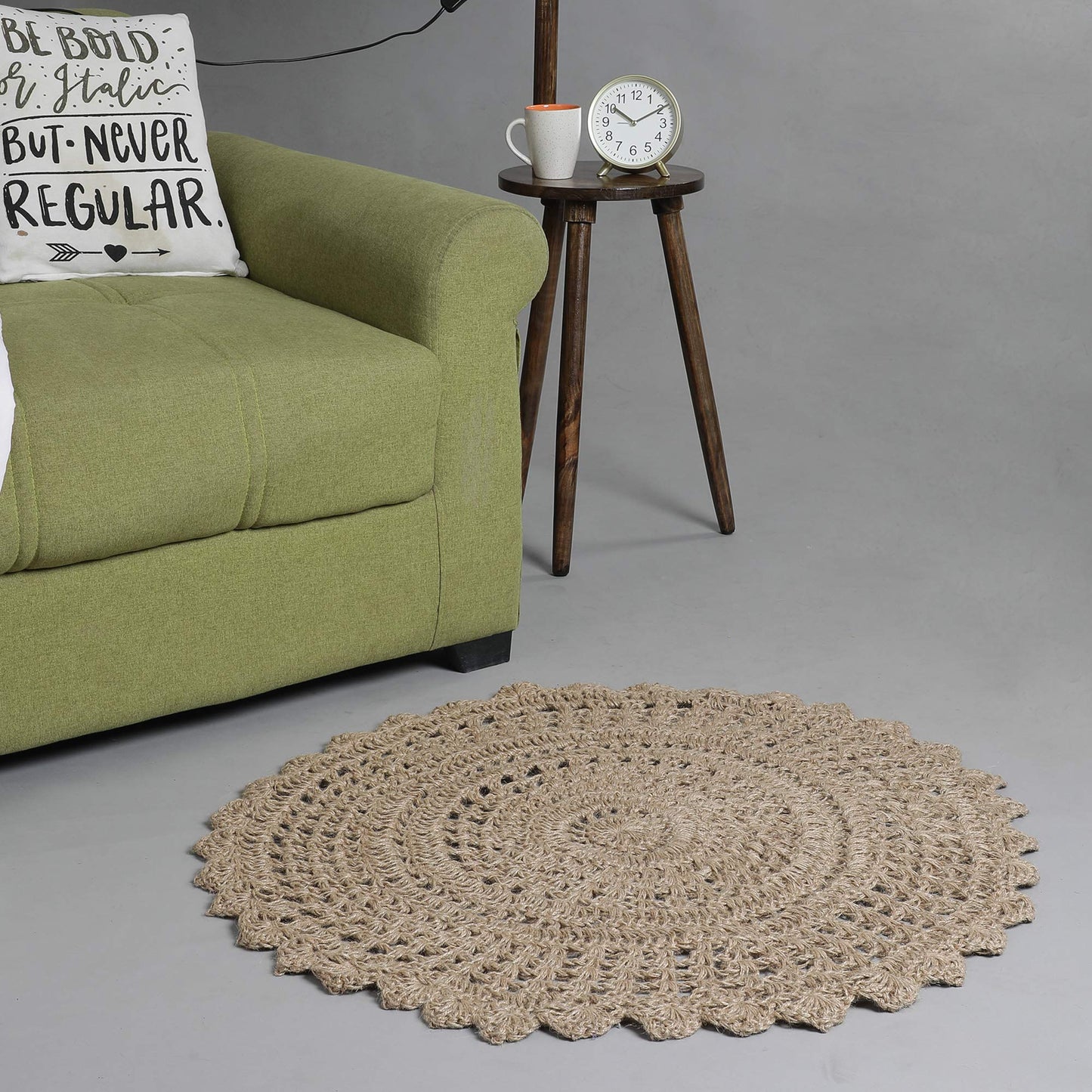 Jute Hand Crochet Rug, Natural - 3 Feet Round, Non Slip Decorative Small Area Rugs for Bedroom, Kitchen, Living Room, Nursery | Farmhouse Accent Scalloped Rustic Door Mat for Patio Décor
