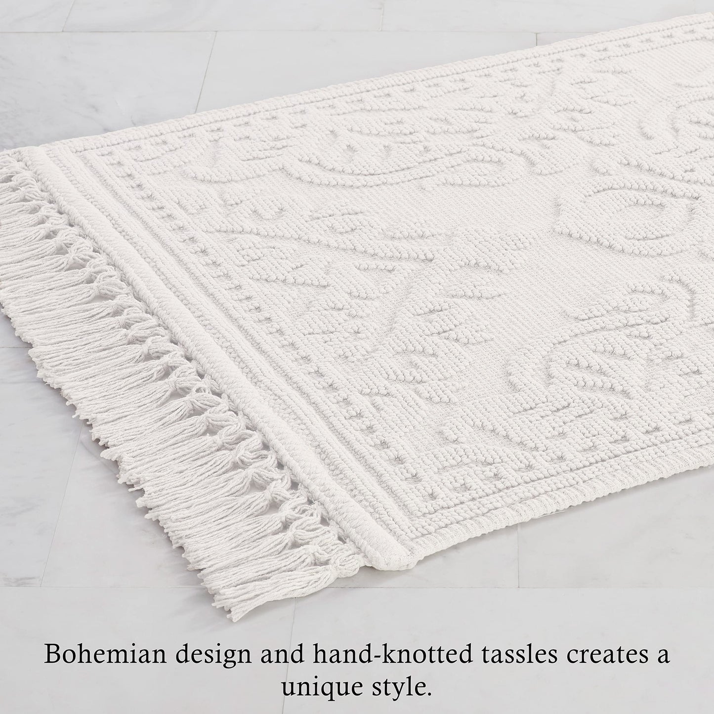 Jean Pierre - Ricardo Bath Mat, Woven Fringe Bathroom Rugs, 100% Cotton, Premium Bathroom Decor - Measures 21" x 41" - White