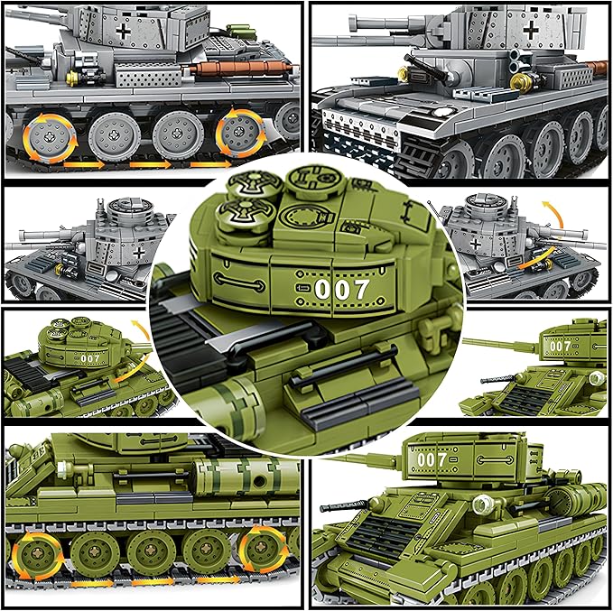 WW2 Tank Building Blocks 38T and T-34 Army Tank Military Battle Model KitsToy Gifts for Boys or Men Collectors(1000+ pcs)