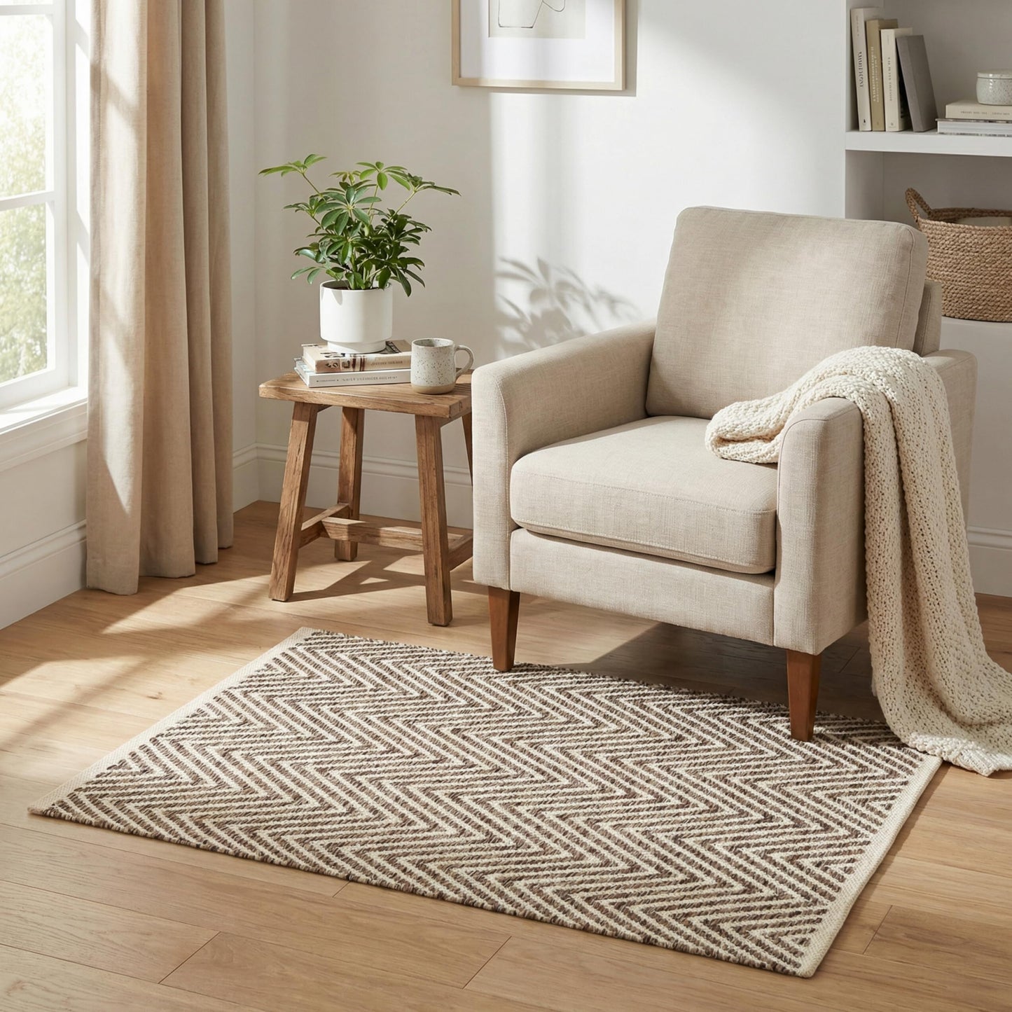 Cotton Chevron Hand Woven Area Rug 2x3 Feet - Beige, Farmhouse Decorative Floor Small Rugs Ideal for Entryway, Kitchen, Bedroom | Linen Washable Neutral Geomatric Reversible Front Door Patio Mats