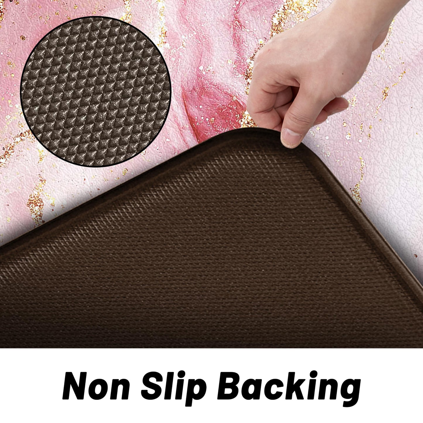 Tyrot Gold Pink Kitchen Mats for Floor 2 Pcs Modern Marble Anti Fatigue Mats for Kitchen Floor Mat PVC Non Slip Waterproof Kitchen Rugs for Kitchen Floor Sink Office Laundry 17.3"X28"+17.3"X47"