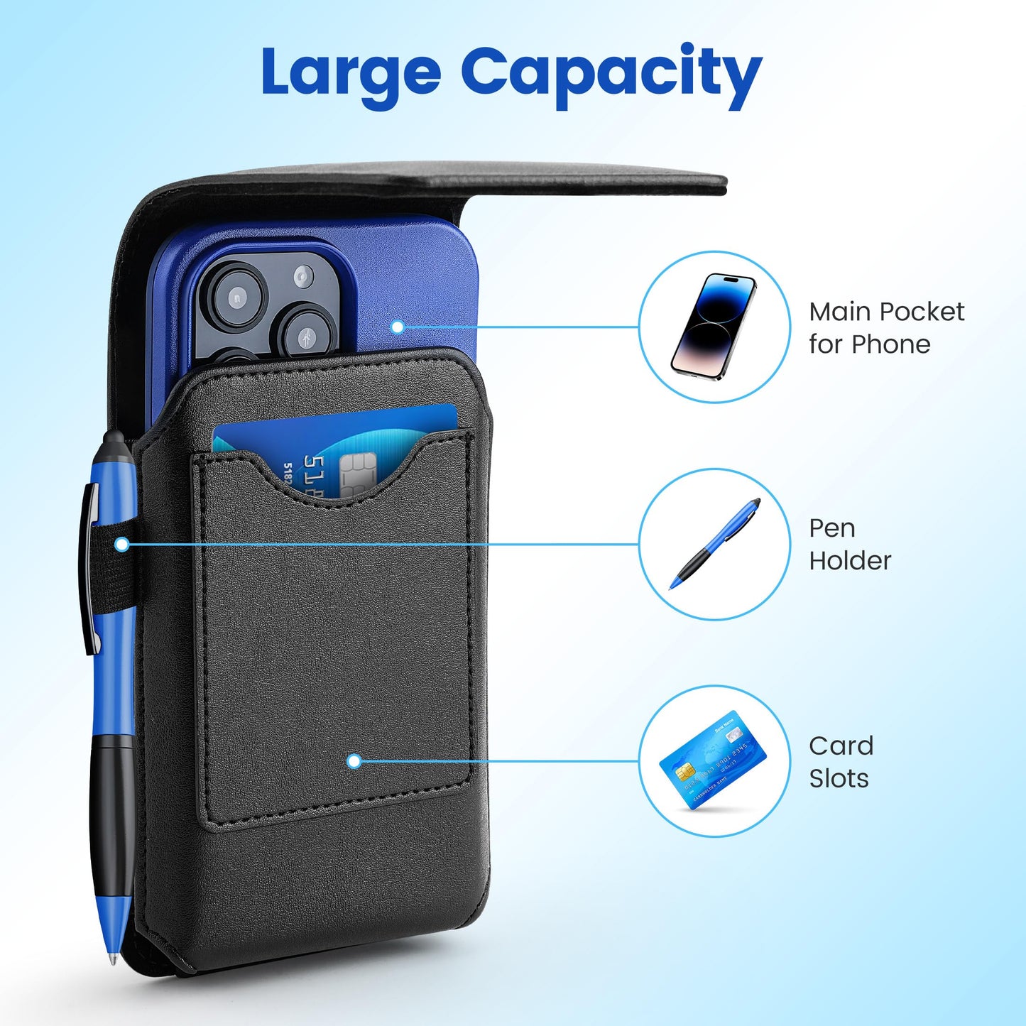 Mopaclle Phone Holster with 360° Rotating Clip,Cell Phone Belt Holder Compatible with iPhone 17 Pro Max/Air,iPhone 16 Pro Max,15 14 Pro Max & Plus,Galaxy S25+/S24+/S23+ & FE Models, Fit with Case On