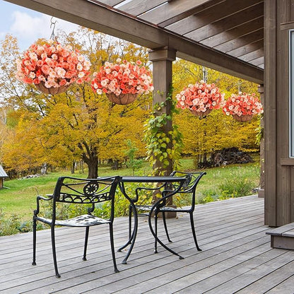 Artificial Fall Flowers Fake Hanging Plants Flowers Basket for Outdoors Autumn Decoration, Silk Morning Glory with Eucalyptus Look Real UV Resistant Faux Flowers for Outside Porch Patio Balcony, Mix