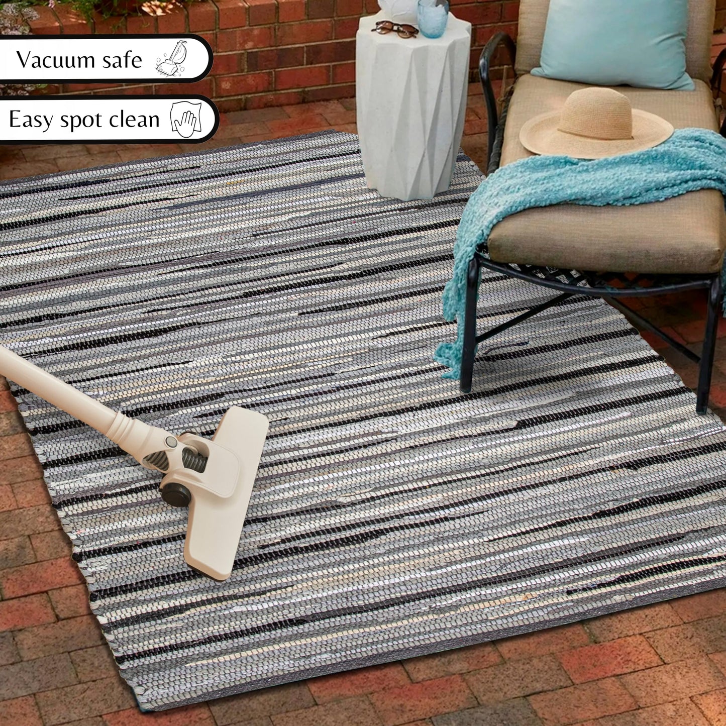 Ramanta Home Hand Woven 100% Cotton Rag Rug 3'x5' - Charcoal, Recycled Rugs, Boho Farmhouse Rugs for Living Room, Dinning Room, Kitchen, Entryway, Bedroom Rug - 36"x60"