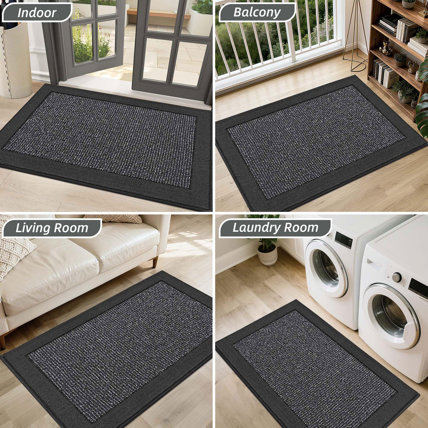 BEQHAUSE Indoor Door Mat 32" x 48", Dirt Trapper Door Mats Non-Slip Entryway Rugs Washable, Trap Dirt Absorbent Welcome Mat, Low Profile Floor Mats for Front Back Door and Entryway, Charcoal