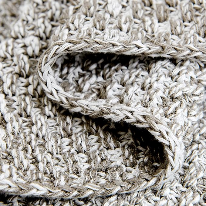 Longhui bedding Knitted Throw Blanket for Couch, Soft, Cozy Machine Washable 100% Cotton Sofa Blanket, Heavy 2.5lb Weight, Laundry Bag Included, Grey and White