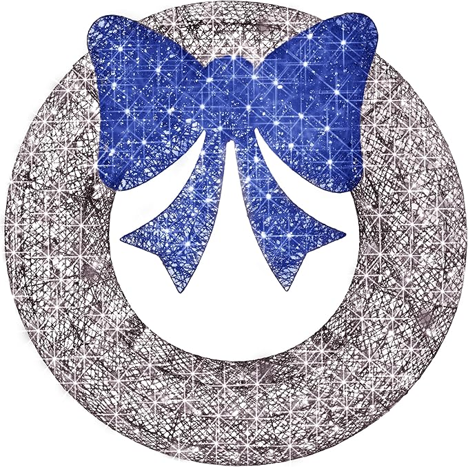 Best Choice Products 30in Pre-Lit Outdoor Christmas Wreath Decoration, LED Metal Holiday Decor for Home w/ 100 Lights, Bow - Hanukkah Silver/Blue